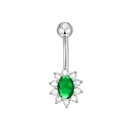 Bananabell Piercing Umbigo Pedra Oval Esmeralda Aço 316L
